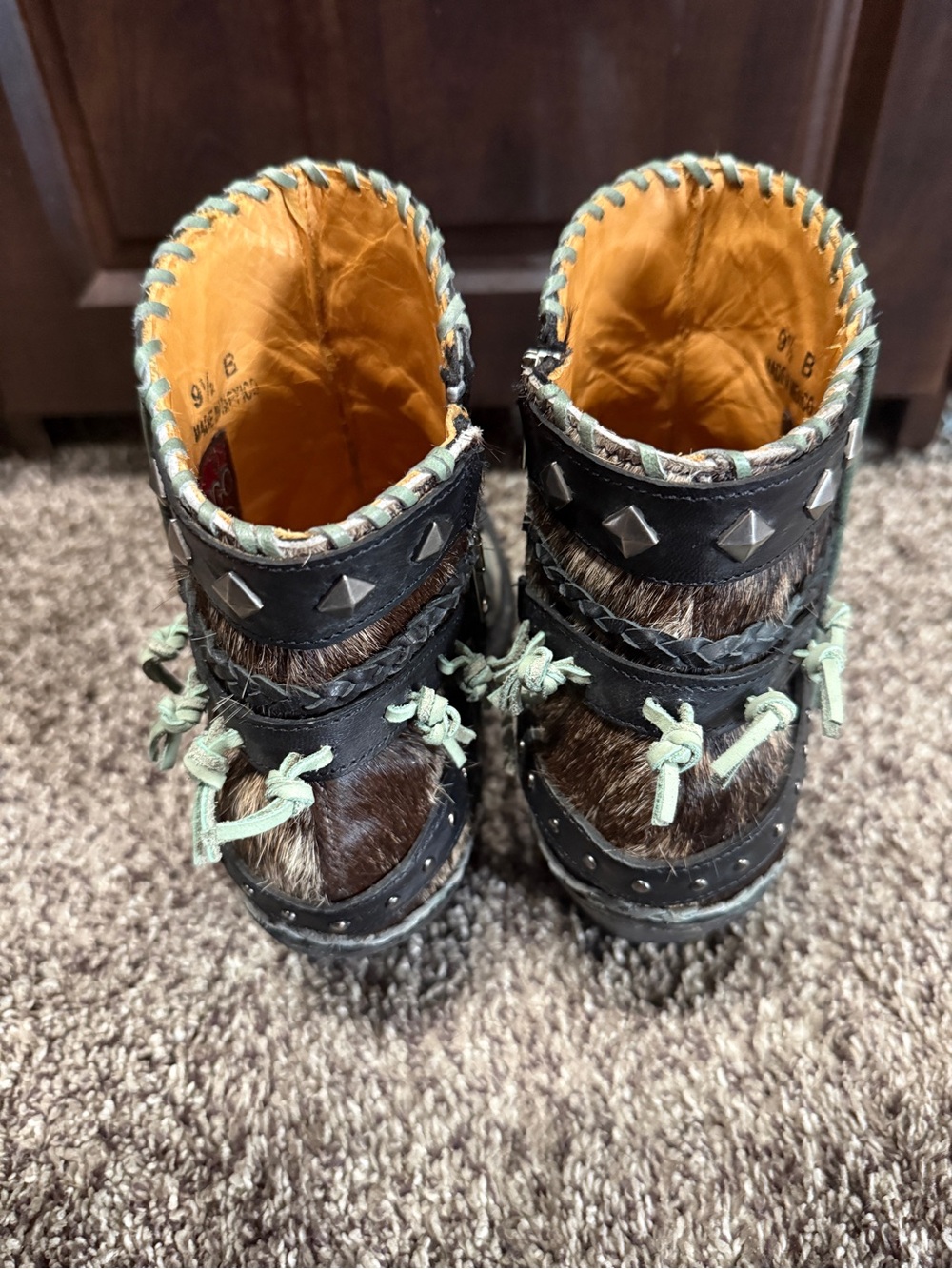 Old Gringo Eagle Flight Black & Aqua Western Cowboy Boots Booties Hair-On Hide - Picture 2 of 8